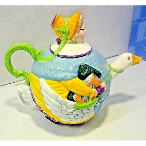 NEVER USED Vintage Dept 56 Mother Goose Story Book Ceramic Tea Pot & Cup Set
